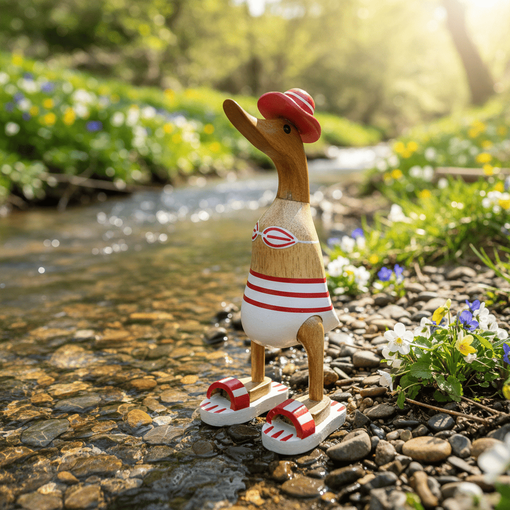 Ente aus Bambus - Badefreund - mit roten Badelatschen, Sonnenhut und Bikini - Höhe ca. 25 cm.
Wunderschöne Deko aus Bambuswurzel. Jedes Teil handgefertigt und ein Unikat. Ein Hingucker für Drinnen und Draußen.
Ente mit Bikini, Sonnenhut und Badelatschen in rot
Farbe: natur / rot / weiß
Material: Bambus
Maße: Höhe 25 cm
Ursprung: Indonesien