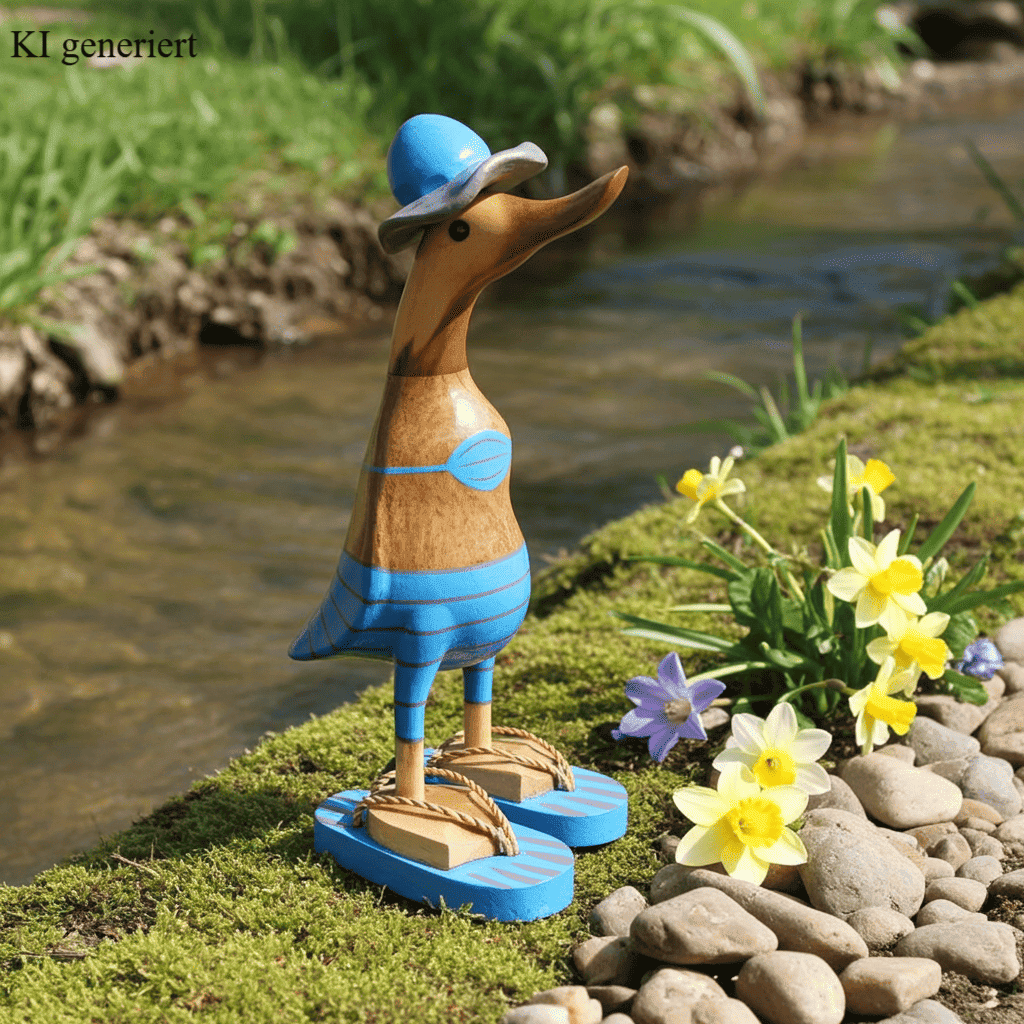 Bambusente im hellblauen Bikini mit grauen Streifen, Sonnenhut und Flip Flops - Höhe ca. 25 cm.
Wunderschöne Deko aus Bambuswurzel. Jedes Teil handgefertigt und ein Unikat. Ein Hingucker für Drinnen und Draußen
Zudem stehen die Enten aus Bambus für Familie, Treue & Liebe und Holz für Wachstum. So macht es sie dadurch auch zu einem bedeutungsvollen Geschenk für einen lieben Menschen.