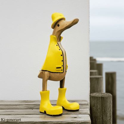 Bambusente "Friese" mit gelbem Friesennerz in gelben Stiefeln und gelbem Cap. Die Bambusente hat eine Höhe von ca. 25 cm
Wunderschöne Deko aus Bambuswurzel. Jedes Teil handgefertigt und ein Unikat. Ein Hingucker für Drinnen und Draußen. Zudem stehen die Enten aus Bambus für Familie, Treue Liebe und Holz für Wachstum. So macht es sie dadurch auch zu einem bedeutungsvollen Geschenk für einen lieben Menschen.