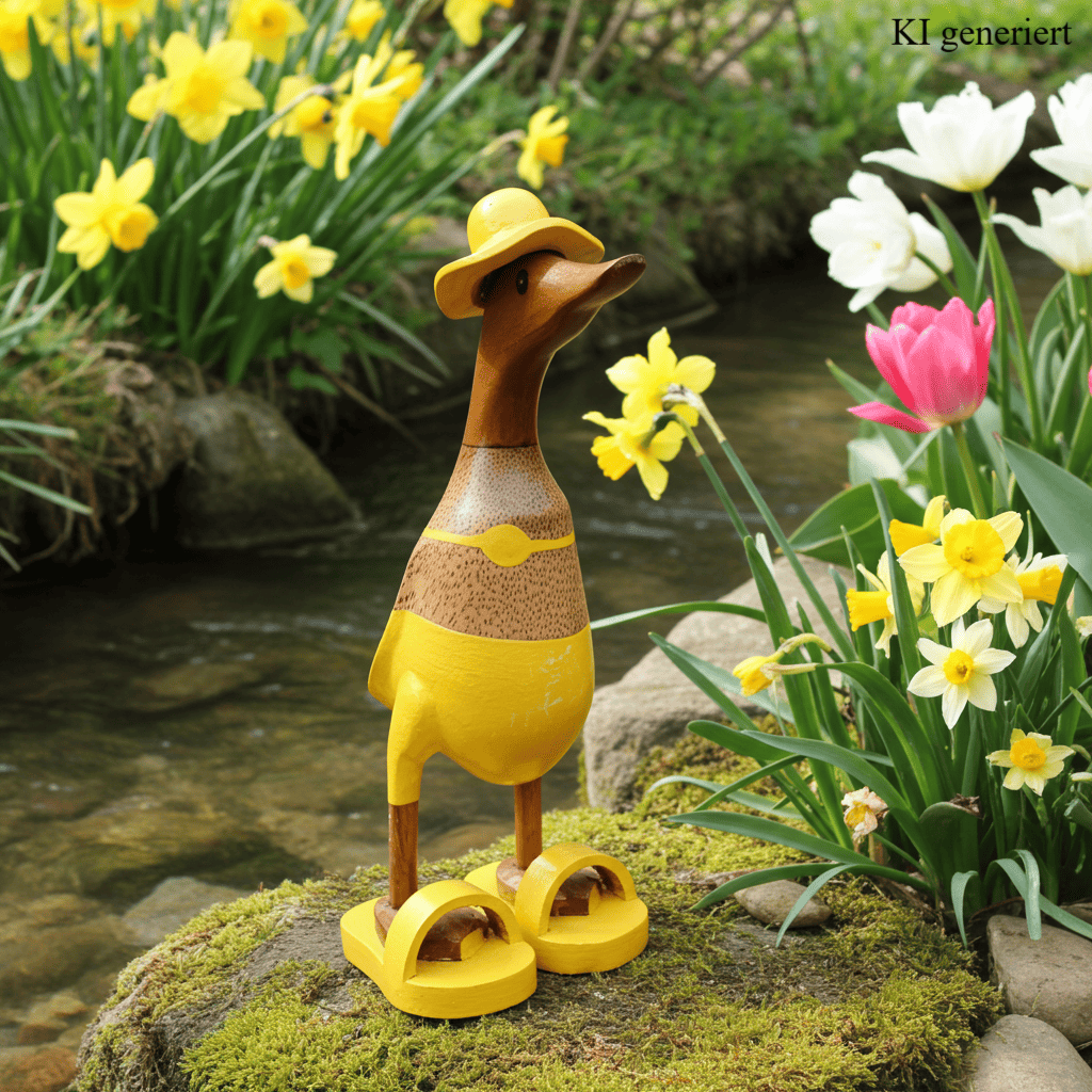 Bambusente mit Bikini, Sonnenhut und Badelatschen in Gelb. Höhe ca. 25 cm.
Wunderschöne Deko aus Bambuswurzel. Jedes Teil handgefertigt und ein Unikat. Ein Hingucker für Drinnen und Draußen.
Zudem stehen die Enten aus Bambus für Familie, Treue & Liebe und Holz für Wachstum. So macht es sie dadurch auch zu einem bedeutungsvollen Geschenk für einen lieben Menschen.