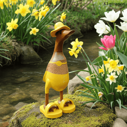 Bambusente mit Bikini, Sonnenhut und Badelatschen in Gelb. Höhe ca. 25 cm.
Wunderschöne Deko aus Bambuswurzel. Jedes Teil handgefertigt und ein Unikat. Ein Hingucker für Drinnen und Draußen.
Zudem stehen die Enten aus Bambus für Familie, Treue & Liebe und Holz für Wachstum. So macht es sie dadurch auch zu einem bedeutungsvollen Geschenk für einen lieben Menschen.