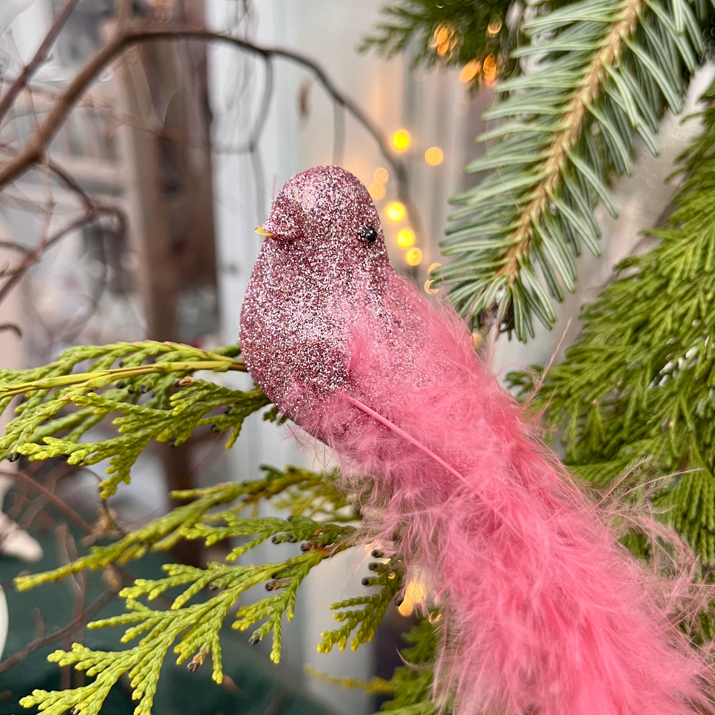 Vogel mit Federn - silber oder rosa - ca. 17 cm