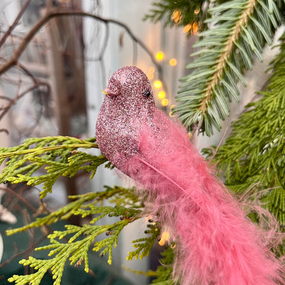 Vogel mit Federn - silber oder rosa - ca. 17 cm