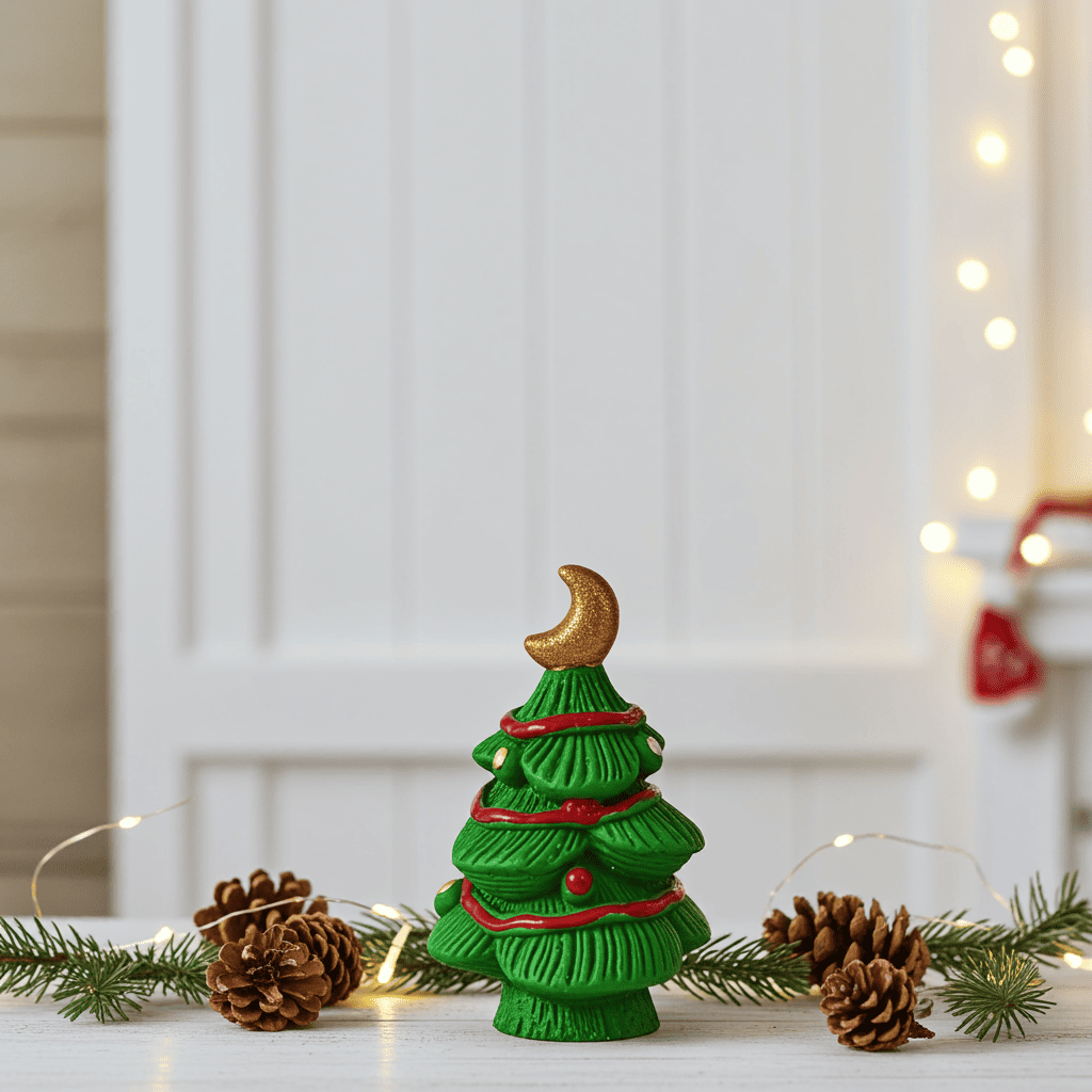 Diesen dekorativen Weihnachtsbaum gibt es in drei Ausführungen. Die Spitze gibt es als Herz, Stern oder Mond. Die Größe variiert je nach Ausführung, zwischen 3,6 cm und 4,2 cm. Der Christbaum ist für den Wichtel zum Weihnachtsfest unerlässlich. Also ein sehr wichtiges Wichteltür Zubehör.