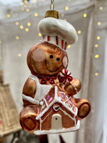 Christbaumkugel „Lebkuchenmann“ - ca. 9cm, Farbe bunt, Material Glas - Wer kann schon diesem Lächeln widerstehen