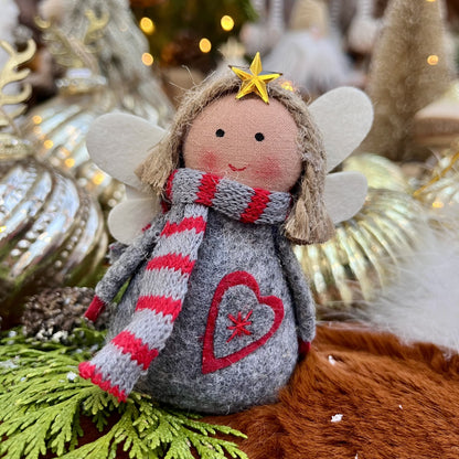 Engel mit Goldstern - rot oder grau - ca. 10 cm - S´Wichtal