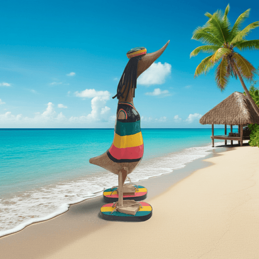 Ente aus Bambus im Rasta style mit Flip Flops und Rastacap - Höhe ca. 40 cm.
Wunderschöne Deko aus Bambuswurzel. Jedes Teil handgefertigt und ein Unikat. Ein Hingucker für Drinnen und Draußen.
Ente Rast mit Flip Flops und Rastacap
Farbe: natur /&nbsp; schwarz / gelb / rot / grün
Material: Bambus
Maße: Höhe ca. 40 cm
Ursprung: Indonesien