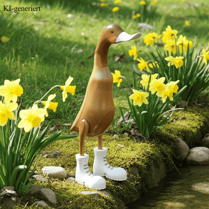 Ente aus Bambus mit weißen Stiefeln, weißem Schnabel und einer Höhe von 25 cm. Jedes Teil handgefertigt und ein Unikat. Ein Deko Hingucker für Drinnen und Draußen. Zudem stehen die Enten aus Bambus für Familie, Treue & Liebe und Holz für Wachstum. So macht es sie dadurch auch zu einem bedeutungsvollen Geschenk für einen lieben Menschen.
Ente mit Stiefeln / weiß
Farbe: natur / weiß
Material: Bambus / Holz
Maße: Höhe 25 cm
Ursprung: Indonesien