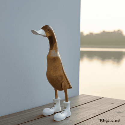 Ente aus Bambus mit weißen Stiefeln, weißem Schnabel und einer Höhe von 25 cm. Jedes Teil handgefertigt und ein Unikat. Ein Deko Hingucker für Drinnen und Draußen. Zudem stehen die Enten aus Bambus für Familie, Treue & Liebe und Holz für Wachstum. So macht es sie dadurch auch zu einem bedeutungsvollen Geschenk für einen lieben Menschen.
Ente mit Stiefeln / weiß
Farbe: natur / weiß
Material: Bambus / Holz
Maße: Höhe 25 cm
Ursprung: Indonesien