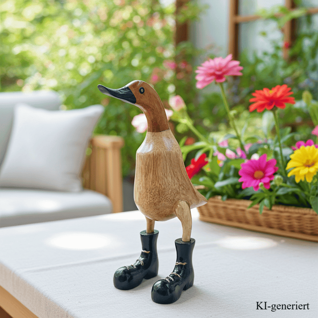 Ente aus Bambus mit schwarzen Stiefeln, schwarzem Schnabel und einer Höhe von 25 cm
Jedes Teil handgefertigt und ein Unikat. Ein Hingucker für Drinnen und Draußen.
stehen die Enten aus Bambus für Familie, Treue & Liebe und Holz für Wachstum. So macht es sie dadurch auch zu einem bedeutungsvollen Geschenk für einen lieben Menschen.
Ente mit Stiefeln / schwarz
Farbe: natur / schwarz
Material: Bambus / Holz
Maße: Höhe 25 cm
Ursprung: Indonesien