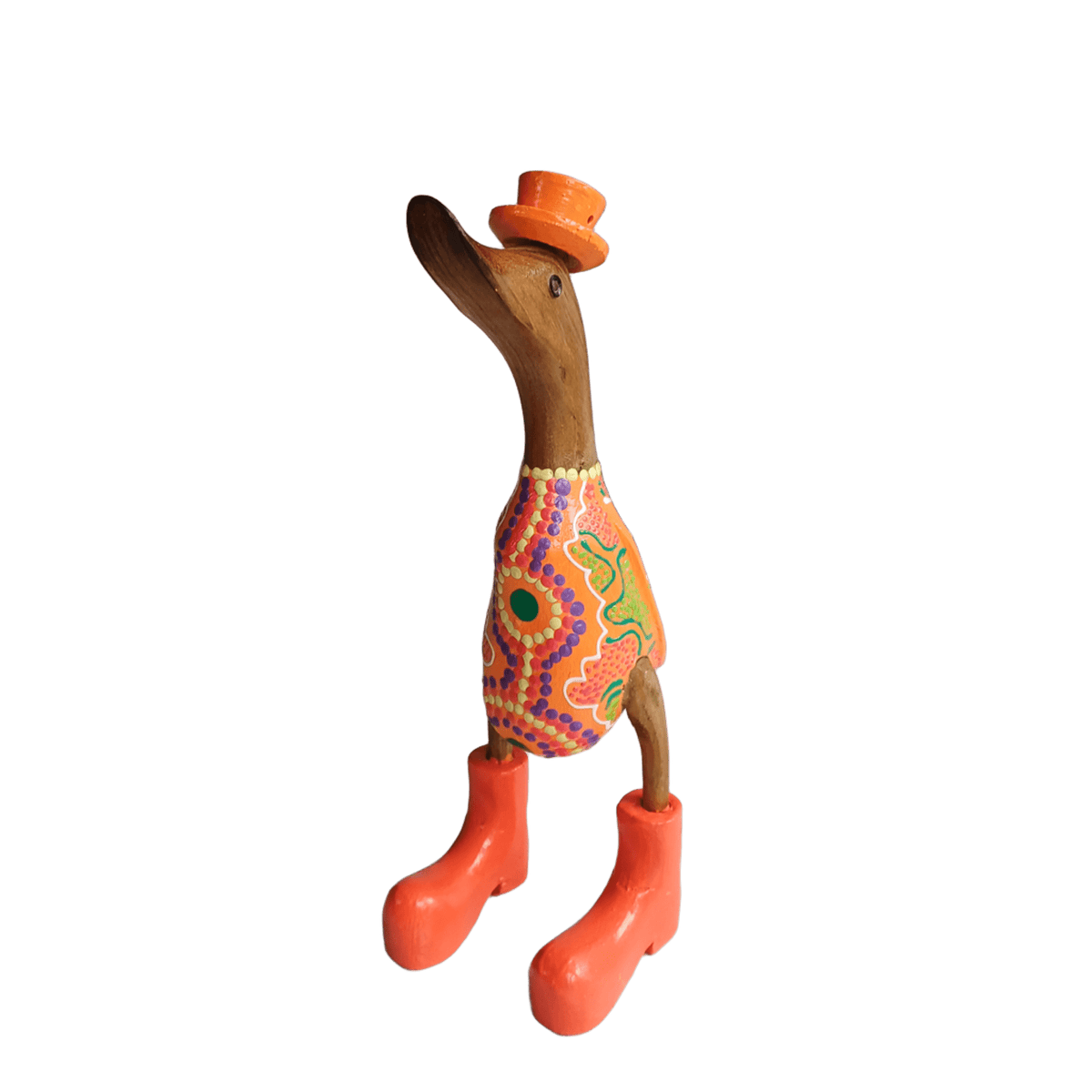 In 2026 ganz neu eingetroffen ist die Australische Bambusente mit Hut und Schuhen in orange. Jede dieser Enten ist mit einem ganz individuellen Muster verziert. Keine gleicht der anderen.
Wunderschöne Deko aus Bambuswurzel. Jedes Teil handgefertigt und ein Unikat aus Bali / Indonesien. Ein Hingucker für Drinnen und Draußen.
Zudem stehen die Enten aus Bambus für Familie, Treue & Liebe und Holz für Wachstum. So macht es sie dadurch auch zu einem bedeutungsvollen Geschenk für einen lieben Menschen.