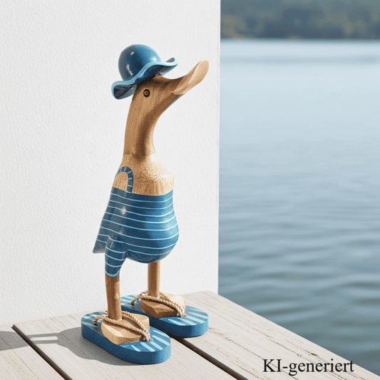 Ente aus Bambus - mit Badeanzug, Flip Flops und Sonnenhut in türkis / petrol und einer Höhe von 25 cm. Jedes Teil handgefertigt und ein Unikat. Ein Hingucker für Drinnen und Draußen.
Zudem stehen die Enten aus Bambus für Familie, Treue & Liebe und Holz für Wachstum. So macht es sie dadurch auch zu einem bedeutungsvollen Geschenk für einen lieben Menschen!
Farbe: natur / türkis / petrol
Material: Bambus / Holz
Maße: Höhe 25 cm
Ursprung: Indonesien