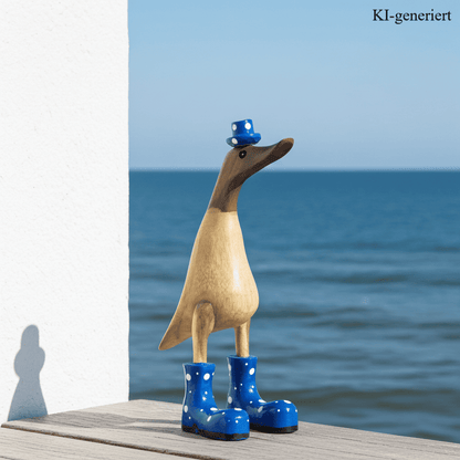Ente aus Bambus mit blauen Stiefeln und Hut in einer Höhe von ca. 25 cm.
Jedes Teil handgefertigt und ein Unikat. Ein Deko Hingucker für Drinnen und Draußen. Zudem stehen die Enten aus Bambus für Familie, Treue & Liebe und Holz für Wachstum. So macht es sie dadurch auch zu einem bedeutungsvollen Geschenk für einen lieben Menschen.
Ente mit Stiefeln + Hut / blau
Farbe: natur / blau
Material: Bambus
Maße: Höhe ca. 25 cm
Ursprung: Indonesien