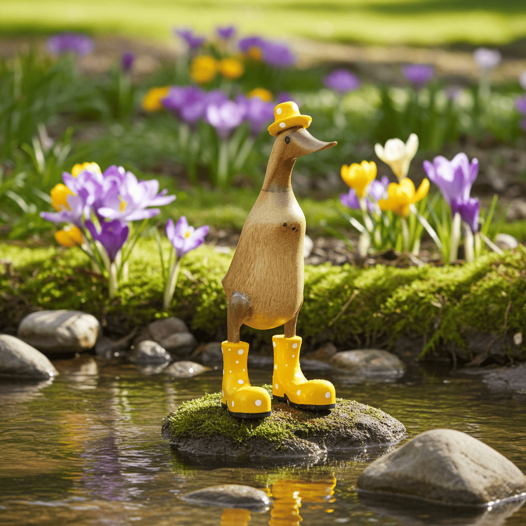 Ente aus Bambus mit gelben Stiefeln und Hut in einer Höhe von ca. 25 cm.
Wunderschöne Deko aus Bambuswurzel. Jedes Teil handgefertigt und ein Unikat. Ein Hingucker für Drinnen und Draußen