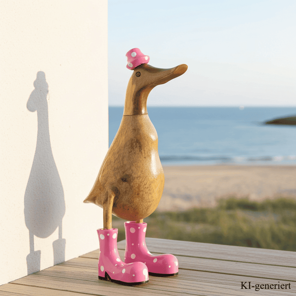 Ente aus Bambus mit rosa Stiefeln und Hut in einer Höhe von 25 cm.
Wunderschöne Deko aus Bambuswurzel. Jedes Teil handgefertigt und ein Unikat. Ein Hingucker für Drinnen und Draußen.
Zudem stehen die Enten aus Bambus für Familie, Treue & Liebe und Holz für Wachstum. So macht es sie dadurch auch zu einem bedeutungsvollen Geschenk für einen lieben Menschen.
Ente mit Stiefeln + Hut / rosa
Farbe: natur / rosa
Material: Bambus, Holz
Maße: Höhe 25 cm
Ursprung: Indonesien