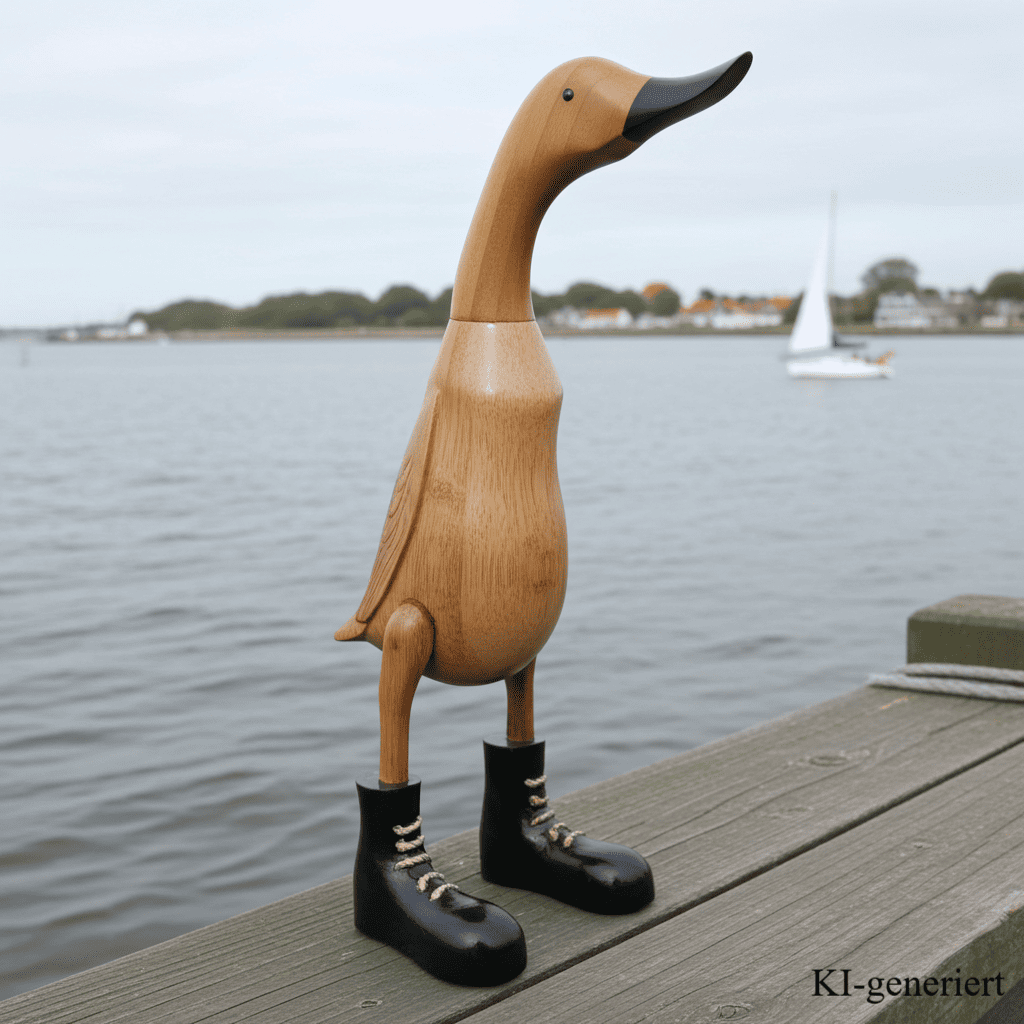 Ente aus Bambus mit schwarzen Stiefeln, schwarzem Schnabel und einer Höhe von ca. 40 cm. Jedes Teil handgefertigt und ein Unikat. Ein Deko Hingucker für Drinnen und Draußen. 
Zudem stehen die Enten aus Bambus für Familie, Treue & Liebe und Holz für Wachstum. So macht es sie dadurch auch zu einem bedeutungsvollen Geschenk für einen lieben Menschen.
Ente mit Stiefeln / schwarz
Farben: natur / schwarz
Material: Bambus, Holz
Maße: Höhe ca 40 cm
Ursprung: Indonesien