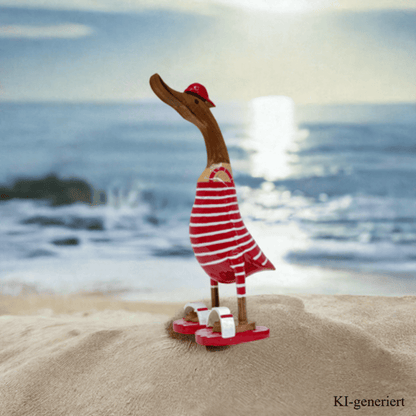 Ente aus Bambus - Badefreund - mit roten Flip Flops und Cap und einer Höhe von ca. 40 cm
Wunderschöne Deko aus Bambuswurzel. Jedes Teil handgefertigt und ein Unikat. Ein Hingucker für Drinnen und Draußen.
Zudem stehen die Enten aus Bambus für Treue, Harmonie und Familie. So macht es sie auch zu einem bedeutungsvollen Geschenk.
Ente mit Flip Flops und Cap / rot - weiß
Farbe: natur / rot - weiß
Material: Bambus
Maße: Höhe ca 40 cm
Ursprung: Indonesien
