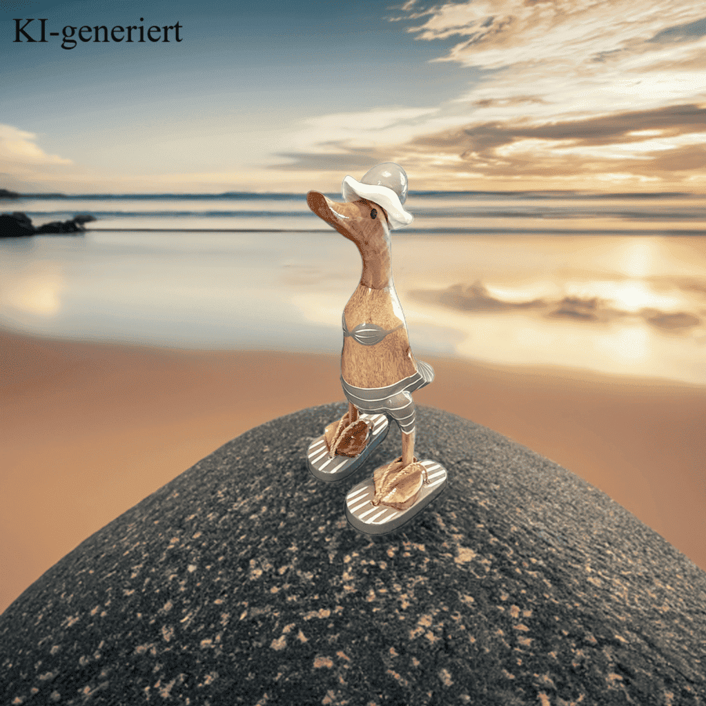 Strandente aus Bambus im grauen Bikini mit weißen Streifen, Sonnenhut und Flip Flops - Höhe ca. 25 cm.
Wunderschöne Deko aus Bambuswurzel. Jedes Teil handgefertigt und ein Unikat. Ein Hingucker für Drinnen und Draußen. Zudem stehen die Enten aus Bambus für Familie, Treue & Liebe und Holz für Wachstum. So macht es sie dadurch auch zu einem bedeutungsvollen Geschenk für einen lieben Menschen.