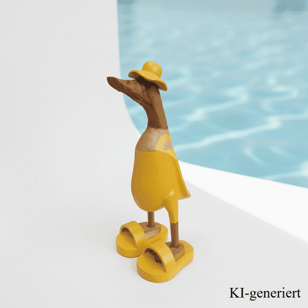 Ente aus Bambus mit Badeanzug und Sonnenhut und Badelatschen in Gelb. Höhe ca. 25 cm.
Wunderschöne Deko aus Bambuswurzel. Jedes Teil handgefertigt und ein Unikat. Ein Hingucker für Drinnen und Draußen.
Ente mit Badeanzug, Sonnenhut und Badelatschen in Gelb
Farbe: natur / gelb
Material: Bambus
Maße: Höhe 25 cm
Ursprung: Indonesien
Bild ist KI-generiert