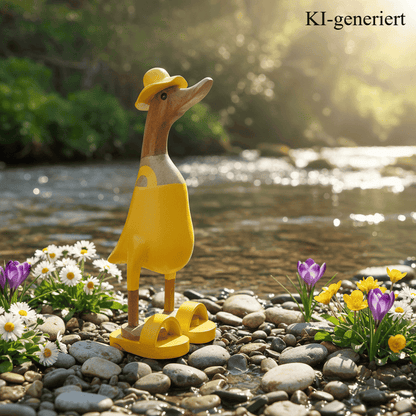 Ente aus Bambus mit Badeanzug und Sonnenhut und Badelatschen in Gelb. Höhe ca. 25 cm.
Wunderschöne Deko aus Bambuswurzel. Jedes Teil handgefertigt und ein Unikat. Ein Hingucker für Drinnen und Draußen.
Ente mit Badeanzug, Sonnenhut und Badelatschen in Gelb
Farbe: natur / gelb
Material: Bambus
Maße: Höhe 25 cm
Ursprung: Indonesien
Bild ist KI-generiert