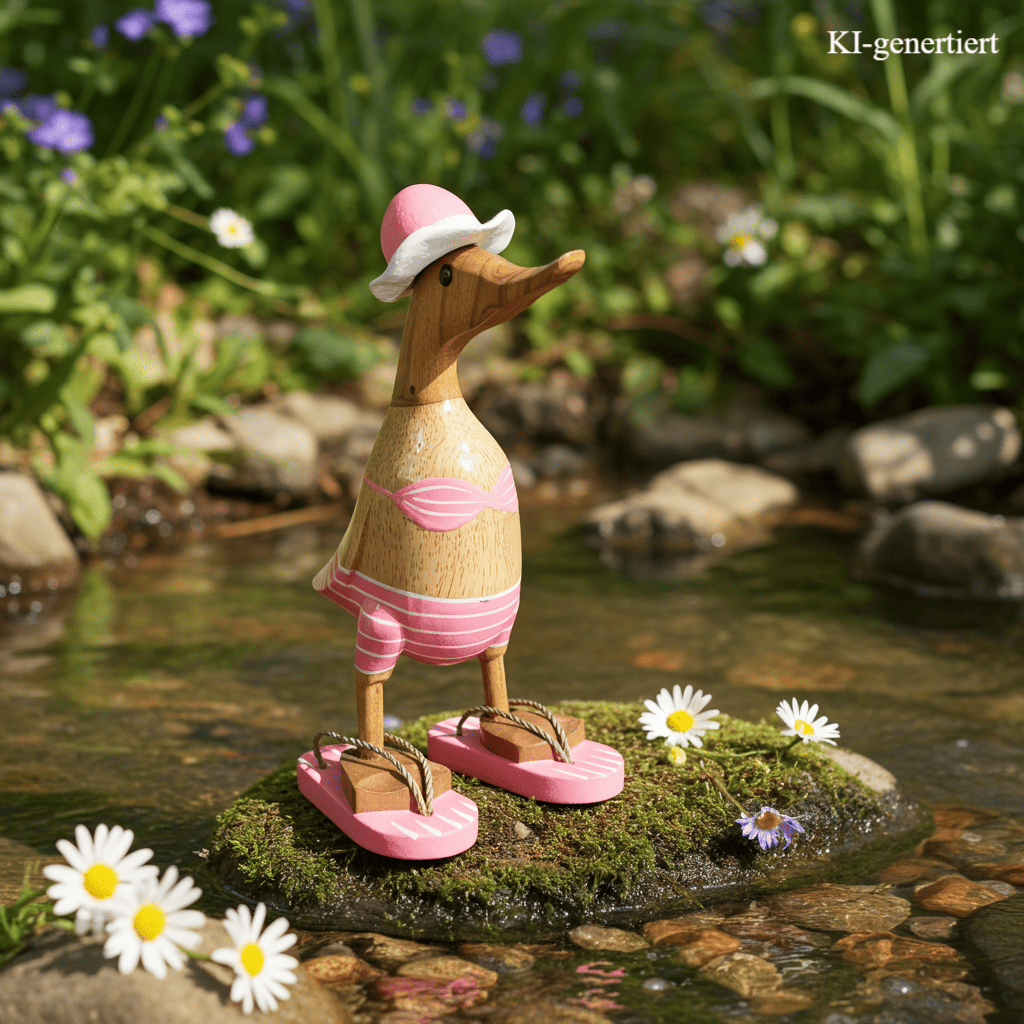 Bambusente als Strandente im rosa Bikini mit weißen Streifen, Sonnenhut und Flip Flops - Höhe ca. 25 cm.
Wunderschöne Deko aus Bambuswurzel. Jedes Teil handgefertigt und ein Unikat. Ein Hingucker für Drinnen und Draußen. Zudem stehen die Enten aus Bambus für Familie, Treue & Liebe und Holz für Wachstum. So macht es sie dadurch auch zu einem bedeutungsvollen Geschenk für einen lieben Menschen.