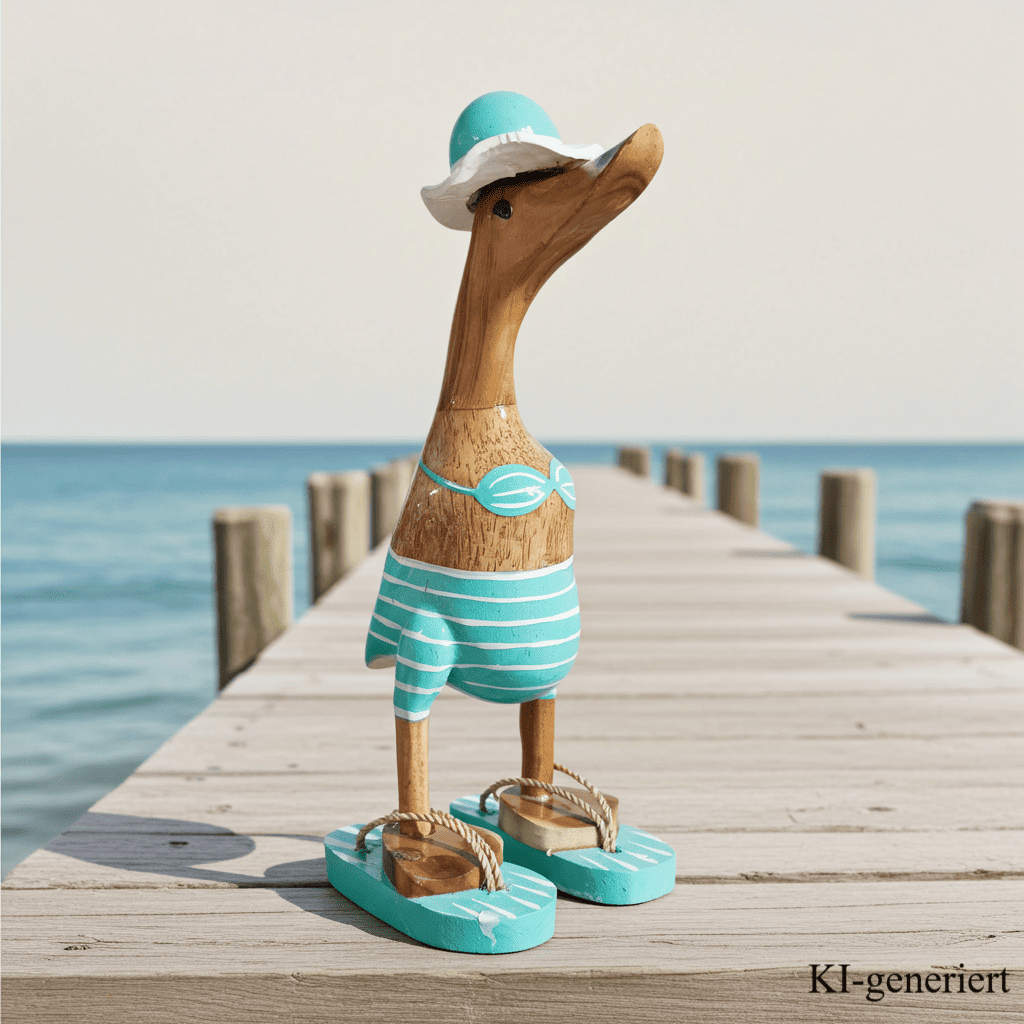 Strandente aus Bambus im türkisen Bikini mit weißen Streifen, Sonnenhut und Flip Flops - Höhe ca. 25 cm.
Wunderschöne Deko aus Bambuswurzel. Jedes Teil handgefertigt und ein Unikat. Ein Hingucker für Drinnen und Draußen
Zudem stehen die Enten aus Bambus für Familie, Treue & Liebe und Holz für Wachstum. So macht es sie dadurch auch zu einem bedeutungsvollen Geschenk für einen lieben Menschen.
