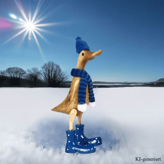 Ente mit Pudelmütze, Schal und Stiefeln aus Bambus in blau ca. 25 cm.
Wunderschöne Deko aus Bambuswurzel. Jedes Teil ist handgefertigt und ein Unikat aus Bali. Ein wahrer Hingucker für Drinnen und Draußen.
Zudem stehen die Enten aus Bambus für Treue, Harmonie und Familie. So macht es sie auch zu einem bedeutungsvollen Geschenk.
Maße: H 25 cm
Material: Bambus, Holz
Farbe: natur / blau
Ursprung: Indonesien