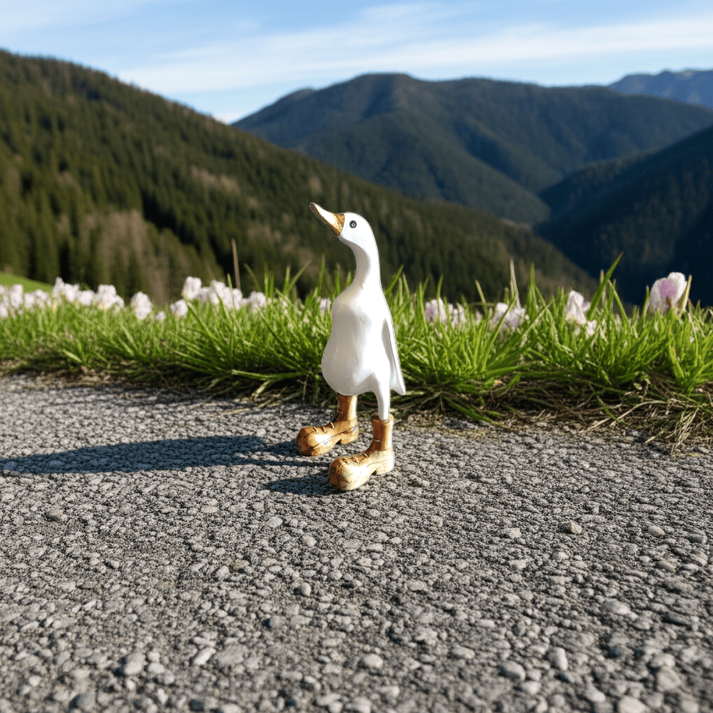 Ente aus Bambus in weiß mit braunen Stiefeln, braunem Schnabel mit einer Höhe von ca 25 cm. Wunderschöne Deko aus Bambuswurzel. Jedes Teil handgefertigt und ein Unikat. Ein Hingucker für Drinnen und Draußen.
