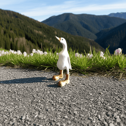 Ente aus Bambus in weiß mit braunen Stiefeln, braunem Schnabel mit einer Höhe von ca 25 cm. Wunderschöne Deko aus Bambuswurzel. Jedes Teil handgefertigt und ein Unikat. Ein Hingucker für Drinnen und Draußen.