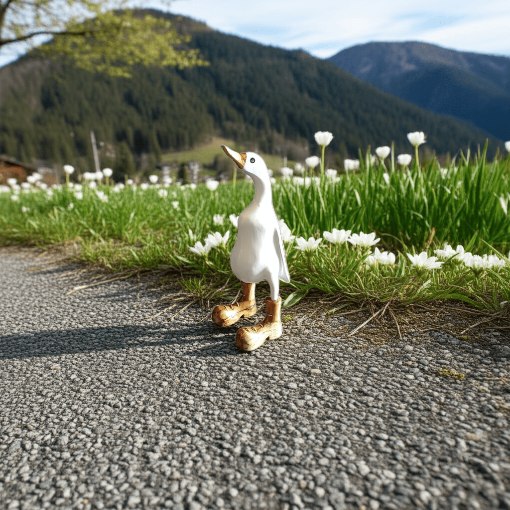 Ente aus Bambus in weiß mit braunen Stiefeln, braunem Schnabel mit einer Höhe von ca 25 cm. Wunderschöne Deko aus Bambuswurzel. Jedes Teil handgefertigt und ein Unikat. Ein Hingucker für Drinnen und Draußen.