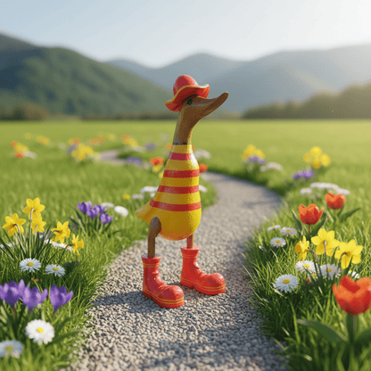 Ente aus Bambus in gelb mit roten Streifen. Der Sonnenhut und die Turnschuh sind rot mit gelben Akzenten - Höhe ca. 25 cm. 
Wunderschöne Deko aus Bambuswurzel. Jedes Teil handgefertigt und ein Unikat. Ein Hingucker für Drinnen und Draußen. 
Ente mit Sonnenhut und Turnschuhen in gelb - rot
Farbe: natur / gelb / rot
Material: Bambus
Maße: Höhe 25 cm
Ursprung: Indonesien
