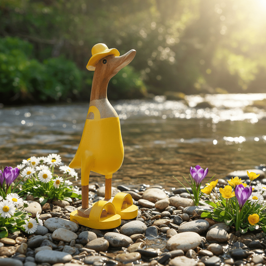 Ente aus Bambus mit Badeanzug und Sonnenhut und Badelatschen in Gelb. Höhe ca. 25 cm.
Wunderschöne Deko aus Bambuswurzel. Jedes Teil handgefertigt und ein Unikat. Ein Hingucker für Drinnen und Draußen.
Ente mit Badeanzug, Sonnenhut und Badelatschen in Gelb
Farbe: natur / gelb
Material: Bambus
Maße: Höhe 25 cm
Ursprung: Indonesien