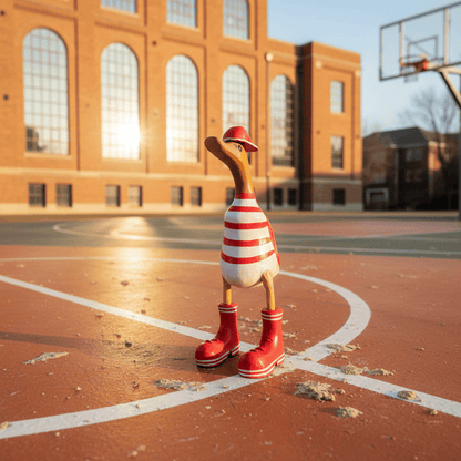 Ente aus Bambus mit Basecap und Turnschuhen - rot geringelt in einer Höhe von ca. 25 cm - Wunderschöne Deko aus Bambuswurzel. Jedes Teil handgefertigt und ein Unikat. Ein Hingucker für Drinnen und Draußen. 
Ente mit Basecap und Turnschuhen rot geringelt - Farbe: natur / rot / weiß - 
Material: Bambus - Maße: Höhe 25 cm - 
Ursprung: Indonesien