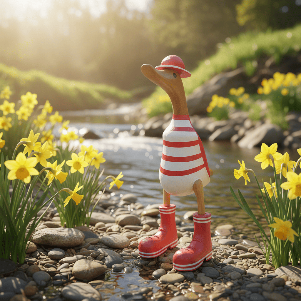 Ente aus Bambus mit Basecap und Turnschuhen - rot geringelt in einer Höhe von ca. 25 cm - Wunderschöne Deko aus Bambuswurzel. Jedes Teil handgefertigt und ein Unikat. Ein Hingucker für Drinnen und Draußen. 
Ente mit Basecap und Turnschuhen rot geringelt - Farbe: natur / rot / weiß - 
Material: Bambus - Maße: Höhe 25 cm - 
Ursprung: Indonesien