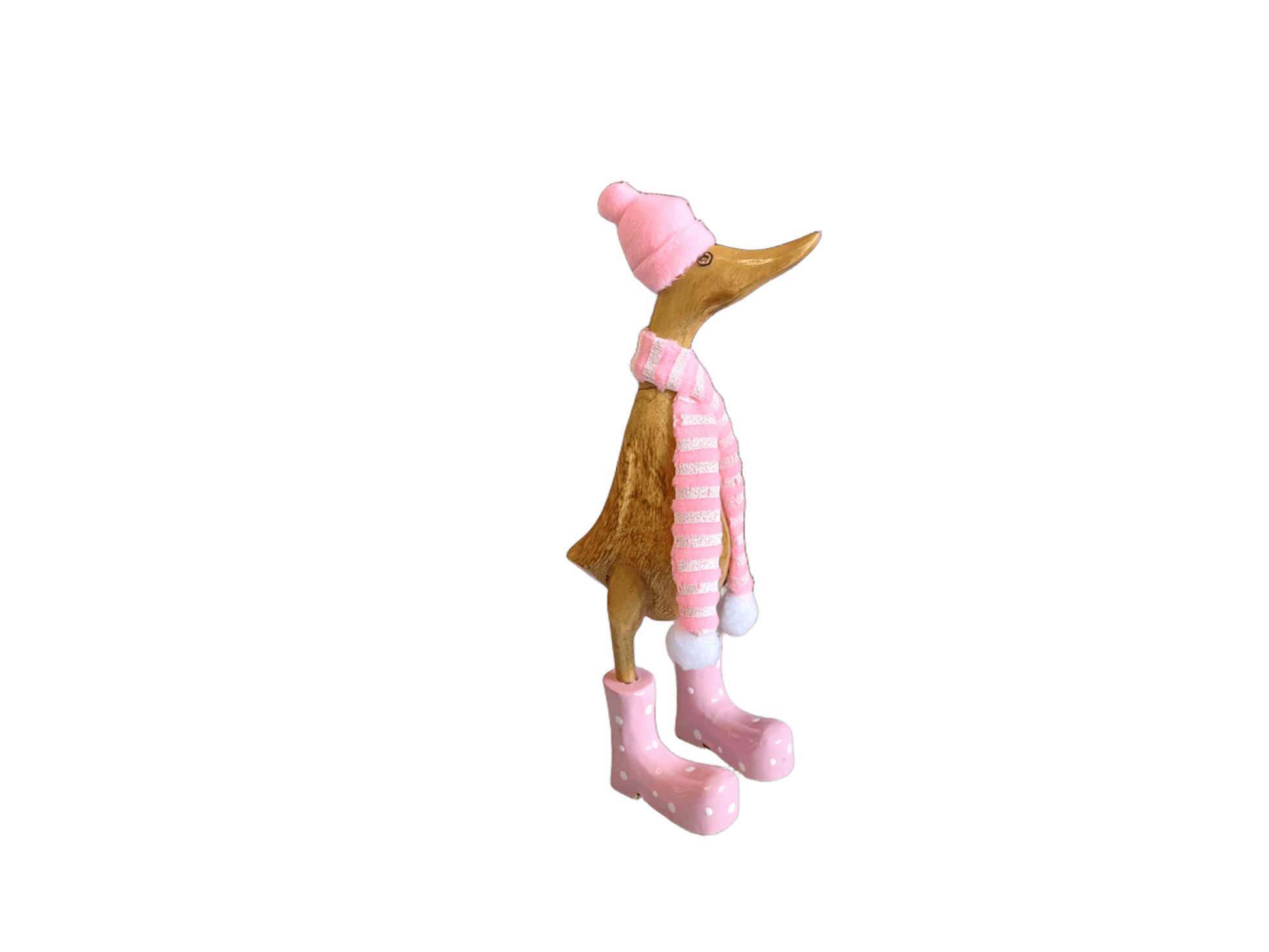 Ente mit Pudelmütze, Schal und Stiefeln aus Bambus in rosa ca. 25 cm.
Wunderschöne Deko aus Bambuswurzel. Jedes Teil ist handgefertigt und ein Unikat aus Bali. Ein wahrer Hingucker für Drinnen und Draußen.
