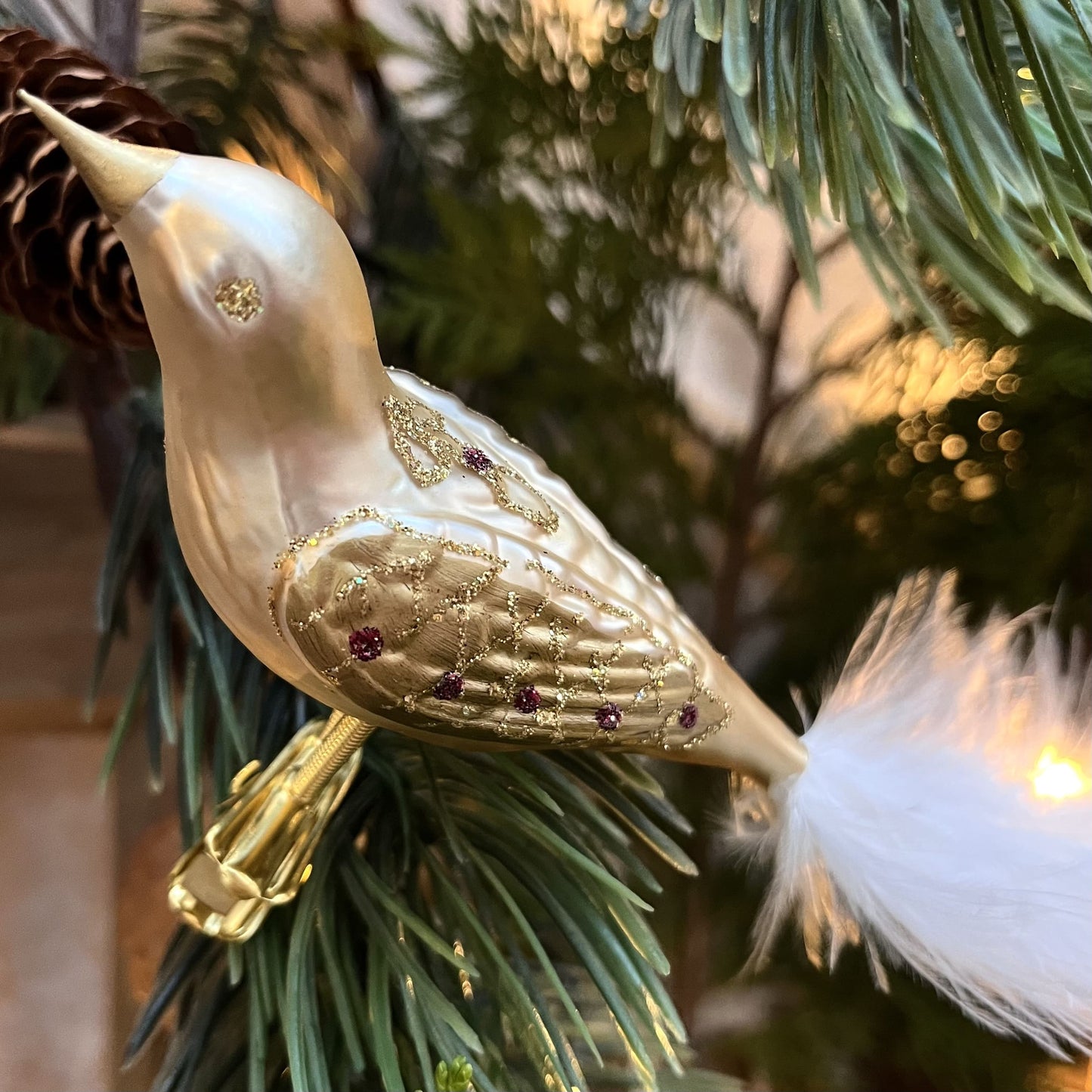 Original Böhmischer Christbaumschmuck - Vogel - Glas - champagner