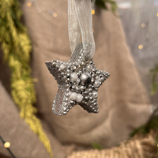 Stern - zum Hängen - Holz - silber - ca. 5 x 1 x 5 cm