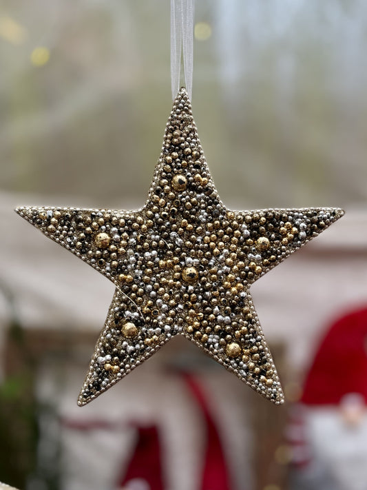 Stern - zum Hängen - Holz - silber-gold - H 16 cm