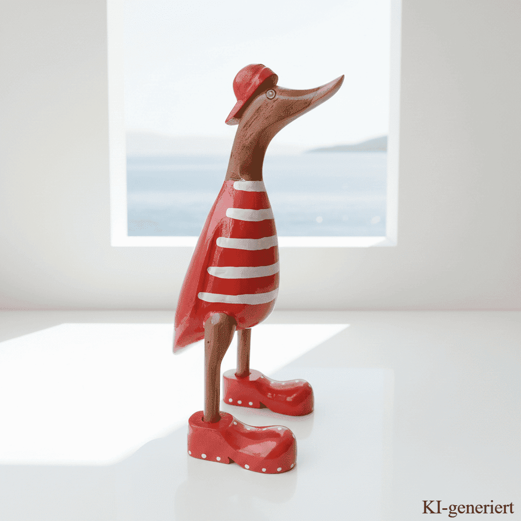 Bambusente als Strandente mit roten Schuhen und Cap in einer Höhe von 25 cm.
Wunderschöne Deko aus Bambuswurzel. Jedes Teil handgefertigt und ein Unikat. Ein Hingucker für Drinnen und Draußen.
Zudem stehen die Enten aus Bambus für Familie, Treue & Liebe und Holz für Wachstum. So macht es sie dadurch auch zu einem bedeutungsvollen Geschenk für einen lieben Menschen.