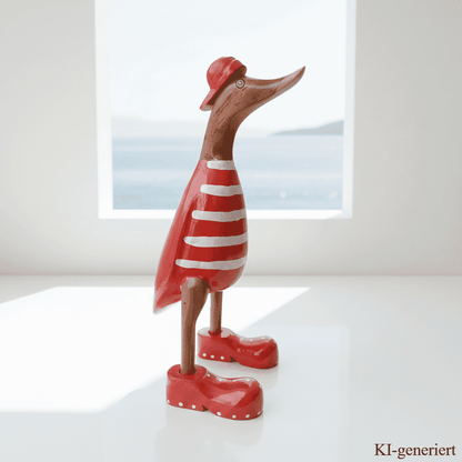 Bambusente als Strandente mit roten Schuhen und Cap in einer Höhe von 25 cm.
Wunderschöne Deko aus Bambuswurzel. Jedes Teil handgefertigt und ein Unikat. Ein Hingucker für Drinnen und Draußen.
Zudem stehen die Enten aus Bambus für Familie, Treue & Liebe und Holz für Wachstum. So macht es sie dadurch auch zu einem bedeutungsvollen Geschenk für einen lieben Menschen.