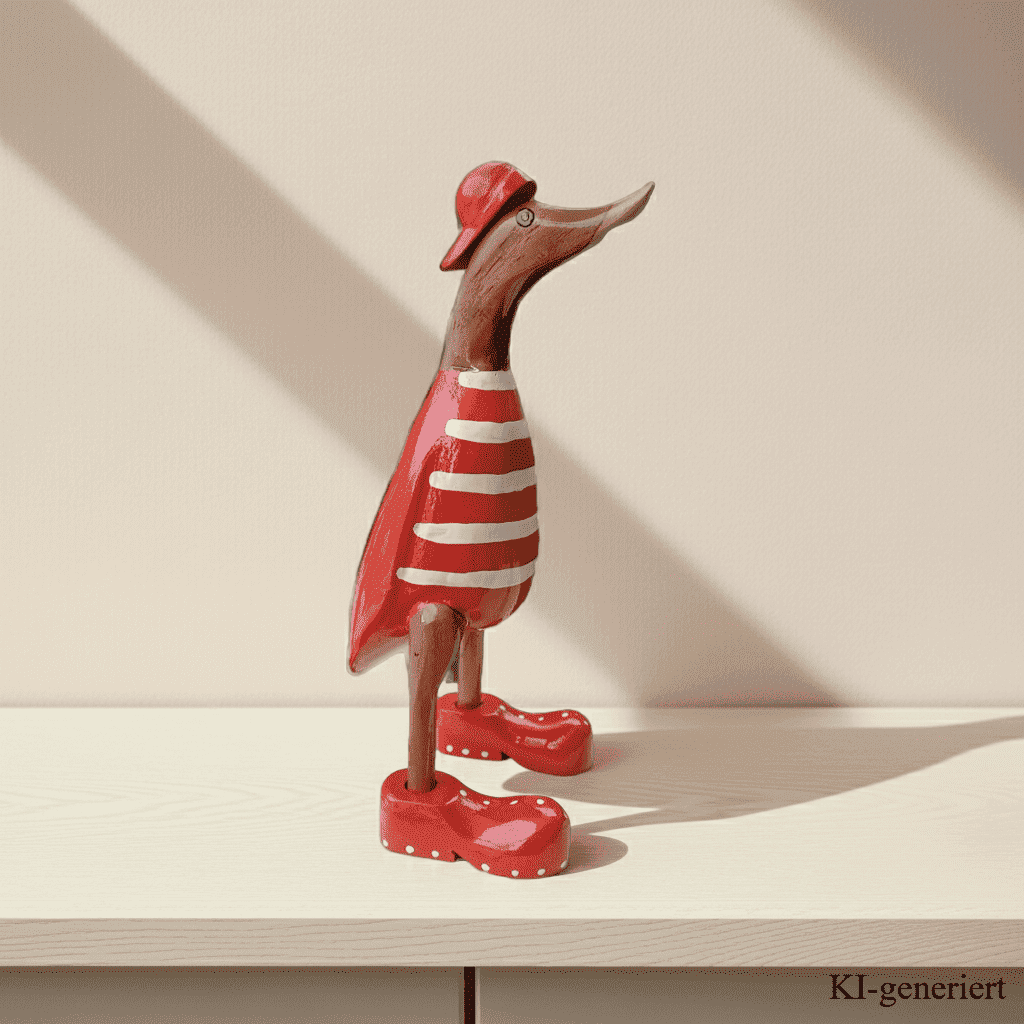 Bambusente als Strandente mit roten Schuhen und Cap in einer Höhe von 25 cm.
Wunderschöne Deko aus Bambuswurzel. Jedes Teil handgefertigt und ein Unikat. Ein Hingucker für Drinnen und Draußen.
Zudem stehen die Enten aus Bambus für Familie, Treue & Liebe und Holz für Wachstum. So macht es sie dadurch auch zu einem bedeutungsvollen Geschenk für einen lieben Menschen.