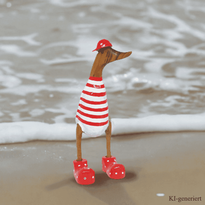 Bambusente als Strandente mit roten Schuhen und Cap in einer Höhe von 25 cm.
Wunderschöne Deko aus Bambuswurzel. Jedes Teil handgefertigt und ein Unikat. Ein Hingucker für Drinnen und Draußen.
Zudem stehen die Enten aus Bambus für Familie, Treue & Liebe und Holz für Wachstum. So macht es sie dadurch auch zu einem bedeutungsvollen Geschenk für einen lieben Menschen.