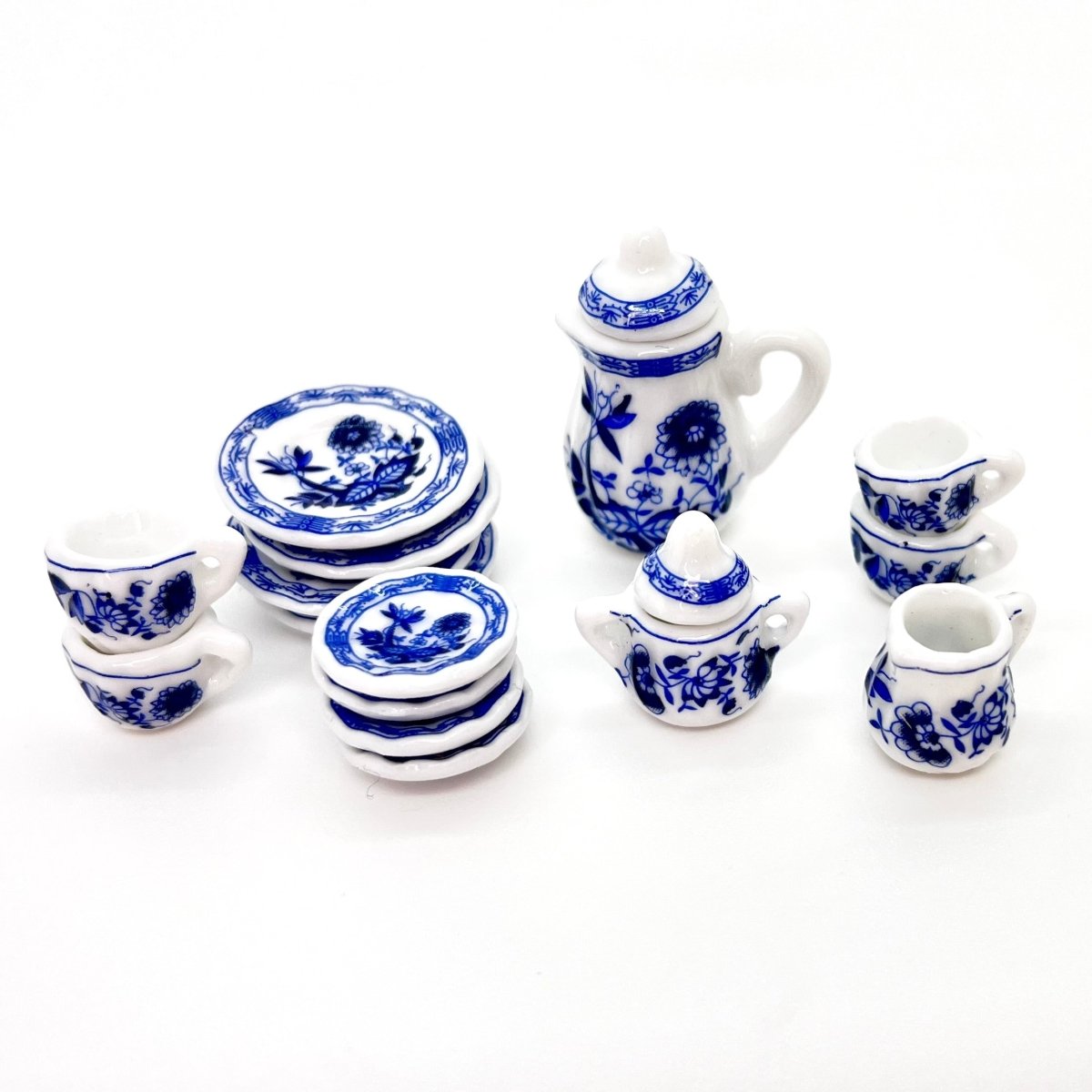 Kaffeeset mit Zwiebelmuster - Porzellan - blau weiß - Wichtelwelt - Dekoration - Puppenhaus - s´Wichtal