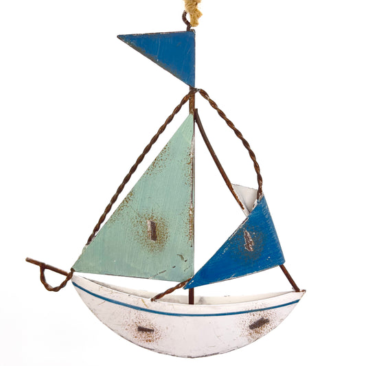 Segelboot - Metall - zum Hängen - türkis-blau - 13 cm x H 27 cm