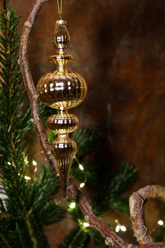 Ornament - gold - Glas - zum Hängen - 3-teiliges Set - D 6 cm / H 28 cm - S´Wichtal - Bernd Borowicz