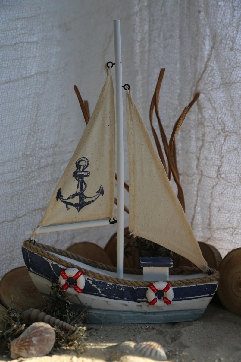 Segelboot - Holz - Anker - natur-blau - 21 cm x 6 cm x H 30,5 cm - S´Wichtal - Bernd Borowicz